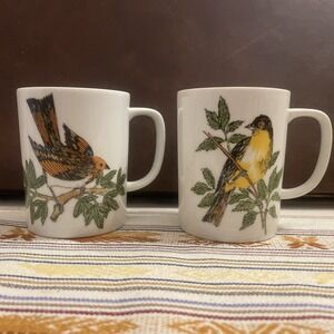 Gorgeous Vintage 1975 Fitz & Floyd Bird on Branch Porcelain Coffee Tea Cups Mugs